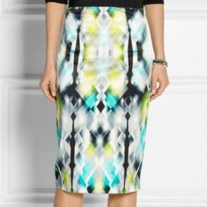 Milly Geometric Print Midi Pencil Skirt White Black Blue Size 0